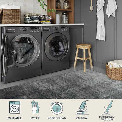 Lahome 3x5 Black Rugs for Entryway,Boho Kitchen Rugs Non Slip Washable,Modern Abstract Ombre Small Soft Low-Pile Indoor Floor Carpet for Bathroom Bedroom(3'x5',Black and White)