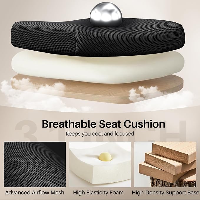 Office Chair Ergonomic Desk Chair, Adjustable Lumbar Support Rolling Swivel Comfy Chair with Space-Saving Flip Up Armrests,Mesh Gaming Chair for Business Work Office & Home, Black 8pcs