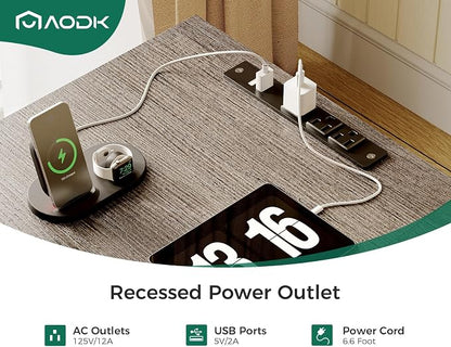 AODK 66" L Shaped Desk, 113" Computer Desk with File Cabinet & 4 Fabric Drawers, Home Office Desk with Monitor Shelf & Power Outlet, Two Person Desk or Corner Desk, Gaming Table with LED Light, Grey
