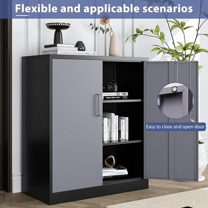 Metal Tool Storage Cabinet with Doors and Adjustable Shelves,Lockable Steel Cabinet for Garage,Home,Office and School Assembly Required(Grey)