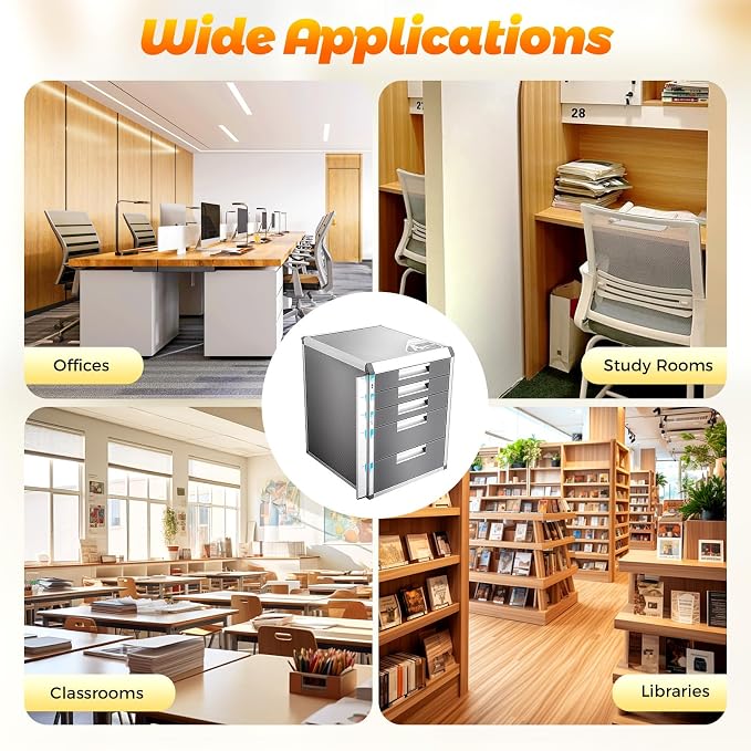 File Cabinet with Drawers Office Document Storage Box Filing Organzier Lockable Desktop Drawer Organizer for Papers Mail Notebooks Stationery (5-layer)