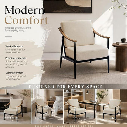 RNKSFX Modern Accent Chairs Set of 2 for Living Room Bedroom Mid Century Arm Chairs Upholstered Office Accent Chairs Comfy Waiting Room Chairs with Metal Frame, Beige