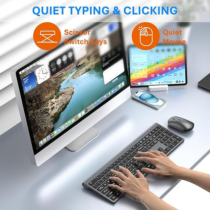 Wireless Keyboard and Mouse Combo, Full Size Keyboard and Mouse, Long Battery Life, Optical Mouse, 2.4G Lag-Free Cordless Mice Keyboard Set Ultra Slim Design for Computer, Laptop, PC, Mac (Gray Black)