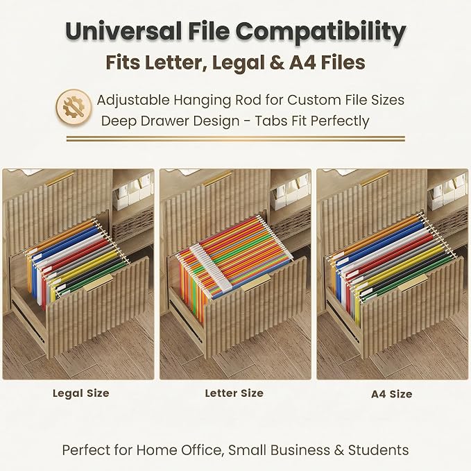 File Cabinet for Home Office, Fluted Filing Cabinet with Charging Station, 2 Drawers Fit Letter/Legal/A4 with Tabs, Printer Stand with Lock & 2 Power Outlets, 6 Shelves (2, Oak)