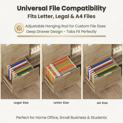 File Cabinet for Home Office, Fluted Filing Cabinet with Charging Station, 2 Drawers Fit Letter/Legal/A4 with Tabs, Printer Stand with Lock & 2 Power Outlets, 6 Shelves (2, Oak)