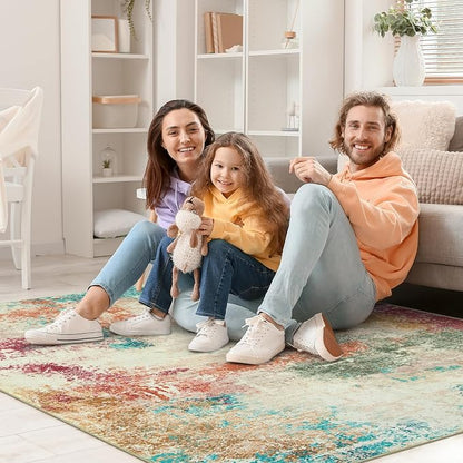 Lahome Modern Abstract 5x7 Area Rugs, Ultra Thin Washable Rug for Living Room Bedroom Non Slip, Low Pile Multi Color Soft Indoor Colorful Throw Carpet for Office Kitchen Playroom
