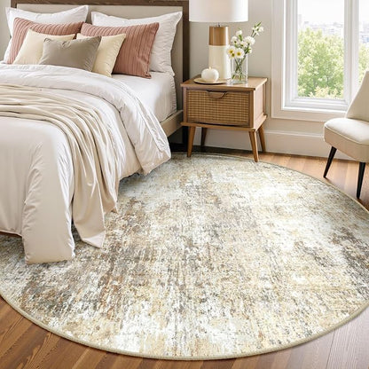 RELEANY Washable Area Rugs 8ft Non-Slip Modern Abstract Soft for Living Room Entryway Bedroom Kitchen, Print Pattern, Neutral Brown Gray