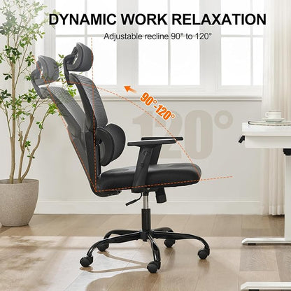 Ergonomic Office Chair,Home Mesh Office Desk Chairs,High Back Office Chair 330 LBS,Swivel Computer Task Chair with 2D Armrest,Lumbar Support,Adjustable Headrest,Rocking Function (Black)
