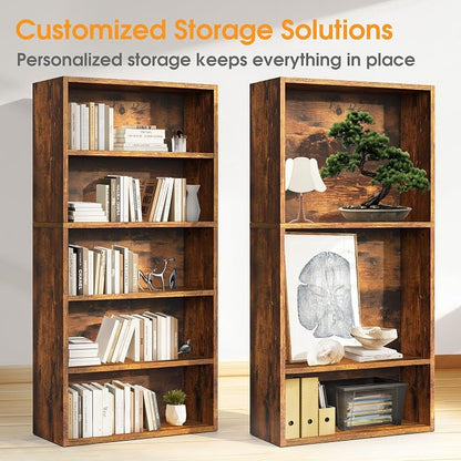 Sweetcrispy Industrial 5 Shelf Bookcase - Large 53 Inch Tall Floor Standing Open Bookshelf for Home Office, Living Room, and Bedroom Storage, Classic White