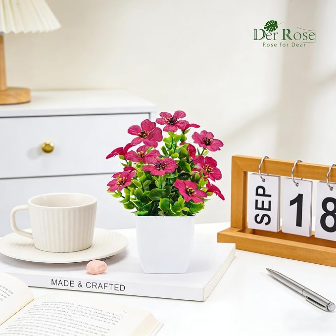 Der Rose 4 Pack Fake Plants with Scented Fragrance Tablets Artificial Flowers for Bathroom Bedroom Office Desk Spring Decor