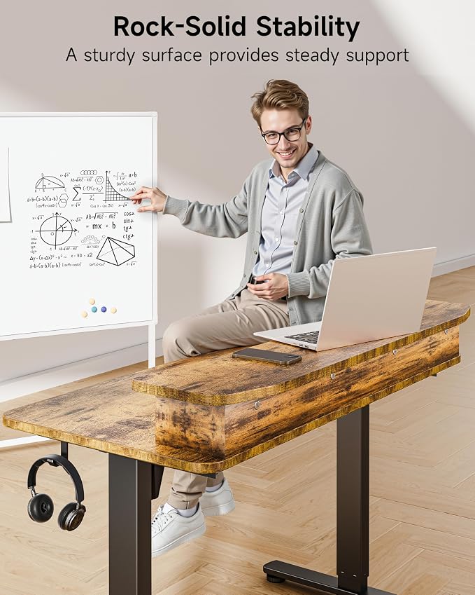 BIZUM Standing Desk with 2 Drawers Computer Desk-Stand up Desk Home Office Gaming Memory Desks C-Clamp Mount Compatible, 48x24 Inch Rustic Brown