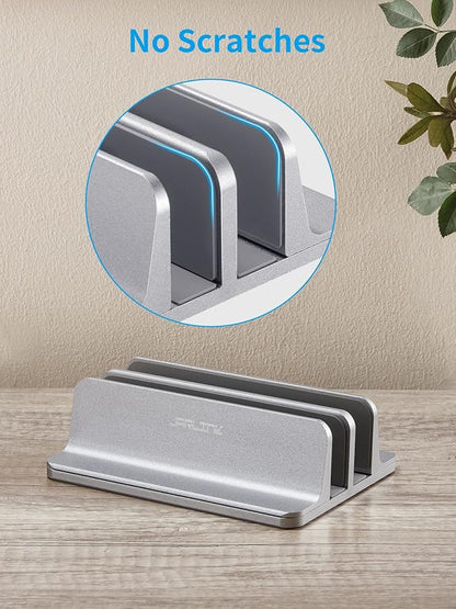 JARLINK Vertical Laptop Stand Holder, Aluminum Double Desktop Stand Holder with Adjustable Dock (Up to 17.3 inch), Compatible with MacBook, Surface, Chromebook, and Gaming Laptops, Grey