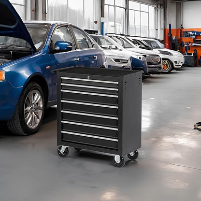 RYH 7 Drawers Rolling Tool Chest & Tool Box on Wheels | Heavy Duty Metal Cart with Ball Bearing Drawers | Fits US General Tool Box for Garage Storage (Black, 7 Drawers（29.6" H × 24.4" W × 13" D)