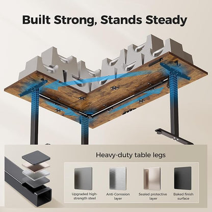 Agilestic L Shaped Standing Desk 63 inch Adjustable Height, Electric Corner Standing Desk, Sit Stand Computer Table with Splice Board, Rustic Brown