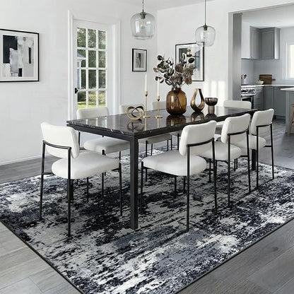 RELEANY Washable Area Rugs 5'x7' Non-Slip Modern Abstract Soft for Living Room Entryway Bedroom Kitchen, Print Pattern, Black Navy Blue Gray