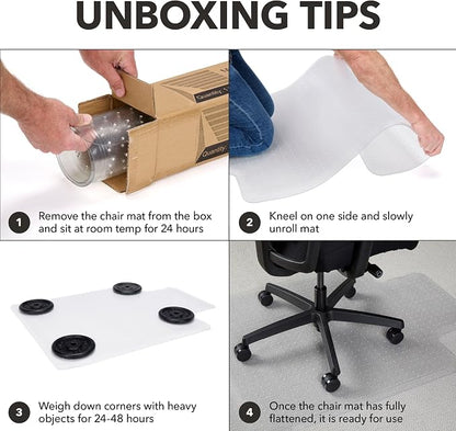 HON Office Chair Mat for Carpet, Clear Desk Mat with Extended Lip for Rolling Computer Chairs, Heavy Duty Vinyl Floor Protector for Low Pile Carpet, 36 x 48 in, Clear