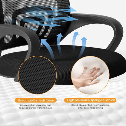 OLIXIS Office Desk Chair - Ergonomic Mid Back with Lumbar Support & Rocking Mode, Height Adjustable with Fixed Armrest, for Home, Computer, Gaming, Conference, Meeting, 360° Swivel, Black, 2 Pack