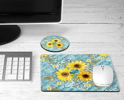 Personalized Mouse Pad and Coaster Custom Desk Set Teacher Appreciation Coworker Gifts Office Decor Cute AccessoriesHandmade (Sunflower Bunch)