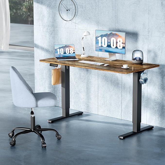 DUMOS 48 Inch Electric Standing Desk Height Adjustable, Sit to Stand Up Computer Workstations Work PC Table Home Office Study Writing Gaming Desks with Memory Presets for Walking Pad, Bedroom, Rustic