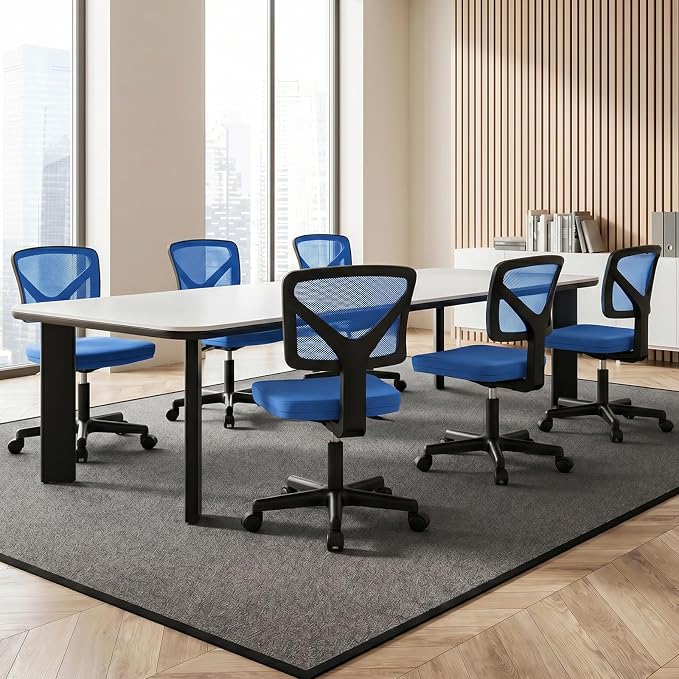 Sweetcrispy Office Chair, Ergonomic Low-Back Mesh Rolling Work Swivel Chairs with Wheels, Armless Comfortable Seat Lumbar Support for Home, Bedroom, Study, Student, Adults,Classic Blue