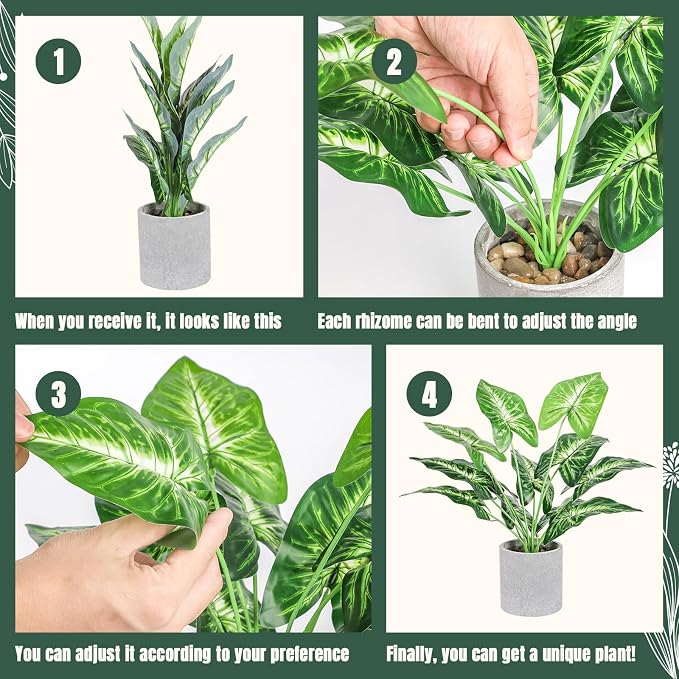 16" Small Fake Plants Artificial Tropical Faux Plants Indoor Desk Plant for Home Office Kitchen Shelf Sage Green Decor