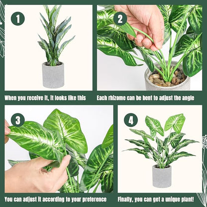 16" Small Fake Plants Artificial Tropical Faux Plants Indoor Desk Plant for Home Office Kitchen Shelf Sage Green Decor