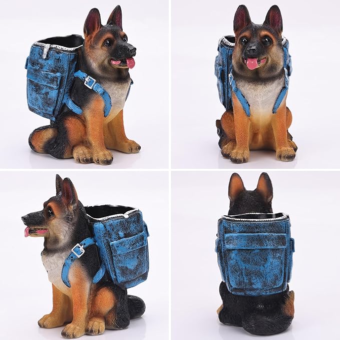 SHENGTIAN German Shepherd Pen Holder, Cute Dog Desk Decor Pencil Holder for Desk, Unique Themed Gifts for German Shepherd Lovers & Owners, Dog Office Supplies Home Decor