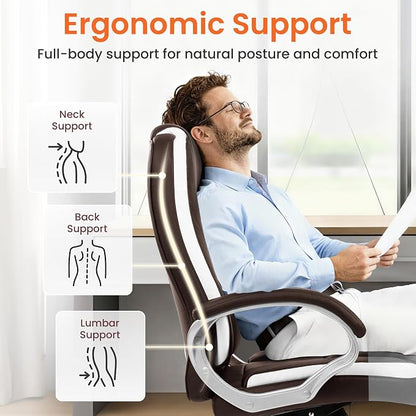 NEO CHAIR Office Desk Ergonomic Gaming Computer Chair High Back Adjustable PU Leather with Lumbar Support, Swivel Rolling Wheels, Executive Managerial Task Chair (Brown)