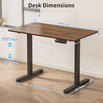 BIZUM 40x24 Inch Electric Standing Desk with Memory Presets, Quiet Motor Height Adjustable Stand Up Desk for Home Office & Gaming, Ergonomic Sit Stand Workstation，Walnut