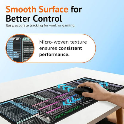 Excel Shortcuts Key Mouse Pad (31.5" x 11.8") | XXL Cheat Sheet Desk mat with 120+ Excel Keyboard Shortcuts, Non-Slip Rubber Base, Cheat Sheet Gaming Mousepad or PC Office
