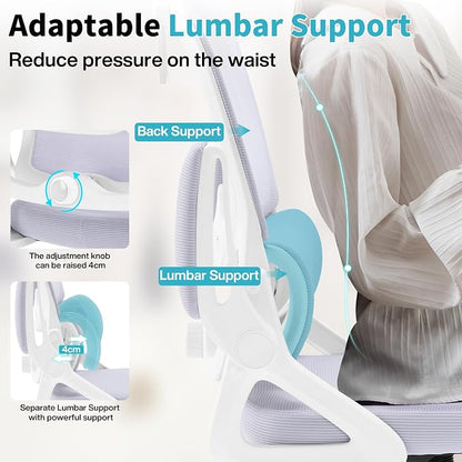 Ergonomic Office Chair,Mesh Office Chair with Lumbar Support,High Back Desk Chair with Flip-up Arms,400 lbs Big and Tall Computer Chair with Headrest,Comfy Desk Chairs (Lavender)