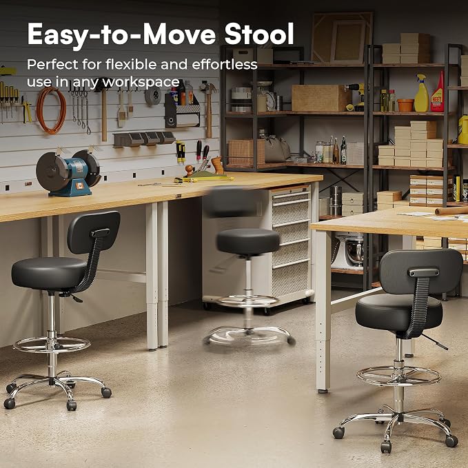 SUPERJARE Drafting Chair with Back, Set of 3, Swivel Barstools, Adjustable Height Rolling Stool with Footrest, Standing Desk Chair for Counter Height Desk, Shop, Home & Kitchen, Clinic & Studio, Black