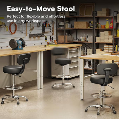 SUPERJARE Drafting Chair with Back, Set of 4, Swivel Barstools, Adjustable Height Rolling Stool with Footrest, Standing Desk Chair for Counter Height Desk, Shop, Home & Kitchen, Clinic & Studio, Black