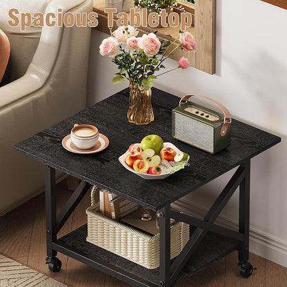 VENNQD 2 Tier Printer Stand, 23.6'' x 23.6'' Large Table with Storage Shelf, Rolling Printer Cart with Wheels, Laser Printer Table for Home Office Scanner Fax Machine, Black