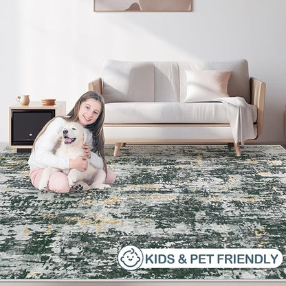 Area Rugs 6x9 Living Room: Washable Rug Modern Abstract Large Rugs Soft Non Slip Neutral Rug Stain Resistant Indoor Carpet for Bedroom Kitchen Dining Room Nursery Home Rugs(Black Grey Gold,6'x9')