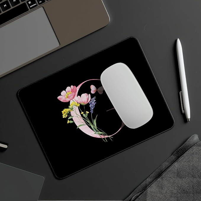 Mouse Pad Pinks Flowers Initial Letters Mousepad Desktop Laptop Computer Accessories Home Office Gaming Work Desk Computer Non-Slip Rubber Monogram Floral Alphabet A-Z mousepad (G)