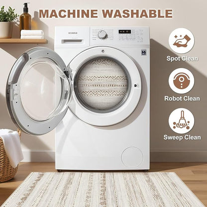 Nakagishi 2X4 Rug Washable Area Rug: Small Soft Boho Farmhouse Neutral Moroccan Non Slip Indoor Low Pile Accent Floor Throw Carpet for Bedroom Bathroom Entryway Kitchen Hallway Closet Home Door-Brown