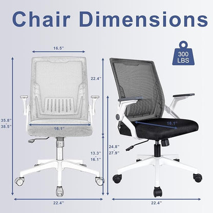 Ergonomic Office Chair with Flip-Up Arms, Small Desk Chair with Breathable Mesh Back, Home Office Desk Chair that Saves Space, Compact Swivel Computer Chair