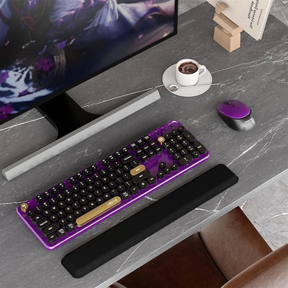 Colorful Wireless Computer Keyboards Mouse Combos, UBOTIE Polychrome Round Keycaps Retro PC Keyboards 2.4GHz Radio Frequency Connection with Optical Mouse(Black Purple)