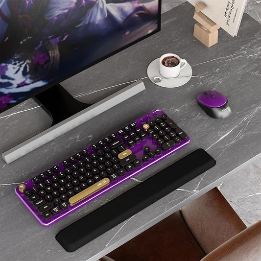Colorful Wireless Computer Keyboards Mouse Combos, UBOTIE Polychrome Round Keycaps Retro PC Keyboards 2.4GHz Radio Frequency Connection with Optical Mouse(Black Purple)