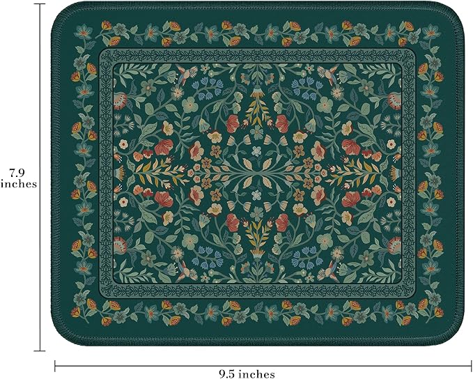 iCasso Aesthetic Small Floral Mouse Pad, Mini Portable Travel Mousepad, Anti-Slip and Comfortable Cloth Mouse Mat 7.9"x9.5" with Stitched Edges for Computer, Laptop, Office, Home(Deep Green)