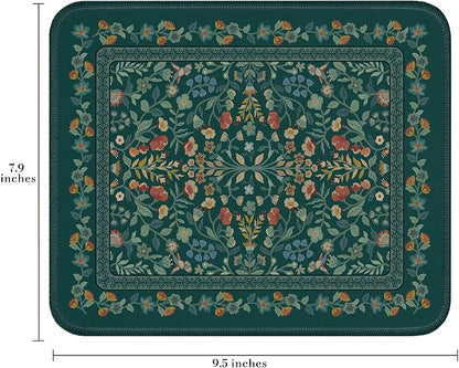 iCasso Aesthetic Small Floral Mouse Pad, Mini Portable Travel Mousepad, Anti-Slip and Comfortable Cloth Mouse Mat 7.9"x9.5" with Stitched Edges for Computer, Laptop, Office, Home(Deep Green)