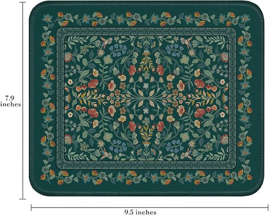 iCasso Aesthetic Small Floral Mouse Pad, Mini Portable Travel Mousepad, Anti-Slip and Comfortable Cloth Mouse Mat 7.9"x9.5" with Stitched Edges for Computer, Laptop, Office, Home(Deep Green)