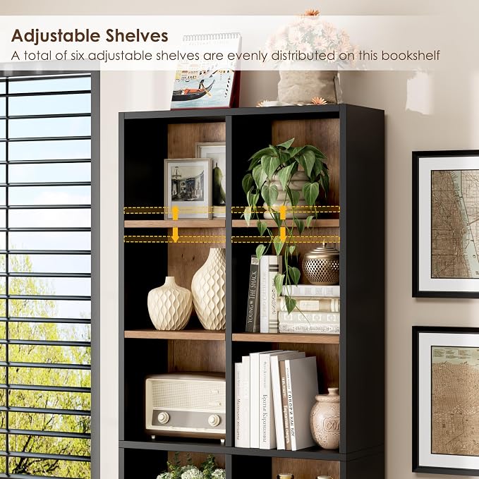 FOTOSOK 71'' Tall Bookshelf Set of 2, 7 Tier Large Bookshelf with Adjustable Shelves, Wide Bookcases and Bookshelf, DVD/CD Media Tower Storage, Cube Book Shelf Display Shelf Cabinet, Black/Brown