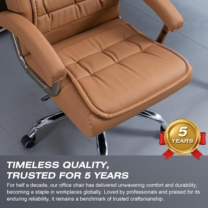 Executive Office Chair Adjustable Leather Chair High Back Swivel Office Desk Chair with Padded Armrest 350lbs Load-Bearing Spring Seat Computer Desk Chair for Home Office, Khaki