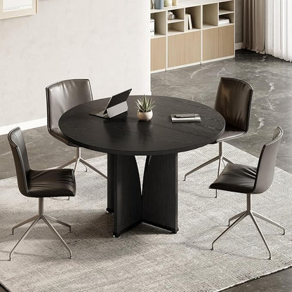 LITTLE TREE 39-Inch Small Conference Table for 4, Round Meeting Table with X-Shape Pedestal, for Office, Conference Room, Small Spaces, Black