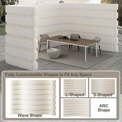 Foldable Accordion Room Divider, Wave-Shaped Freestanding Privacy Screen, Portable Paper Partition Wall, No Drilling Temporary Room Separator for Modern Home Office, Studio, Apartment, White