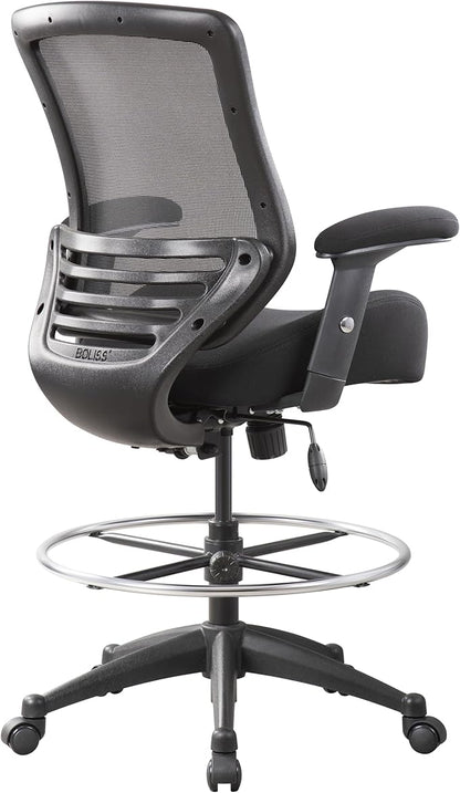 BOLISS 400lbs Mesh Ergonomic Office Drafting Chair Big Adjustable Foot Ring Height Adjustable Armrest(Black)