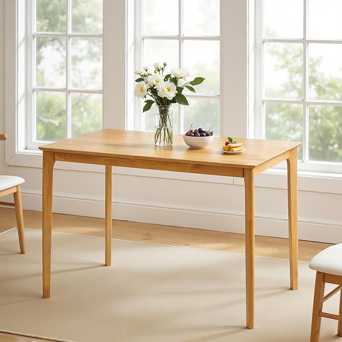 Small Dining Table, 43 Inch Rectangular Solid Wood Kitchen Table for Small Space, Easy Assembly, Dining Room Table for Home, Apartment, Office, Natural