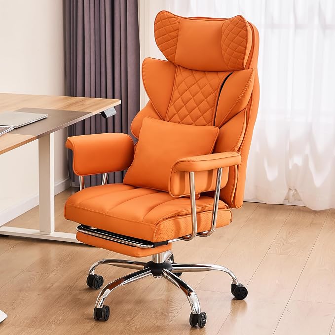 DYHOME 500 lbs Reclining Massage Office Chair with Foot Rest, Kneading Massage Home Office Chairs, High Back Office Desk Chair, Thicker Cushion, Big and Tall Ergonomic Chair for Heavy People, Orange